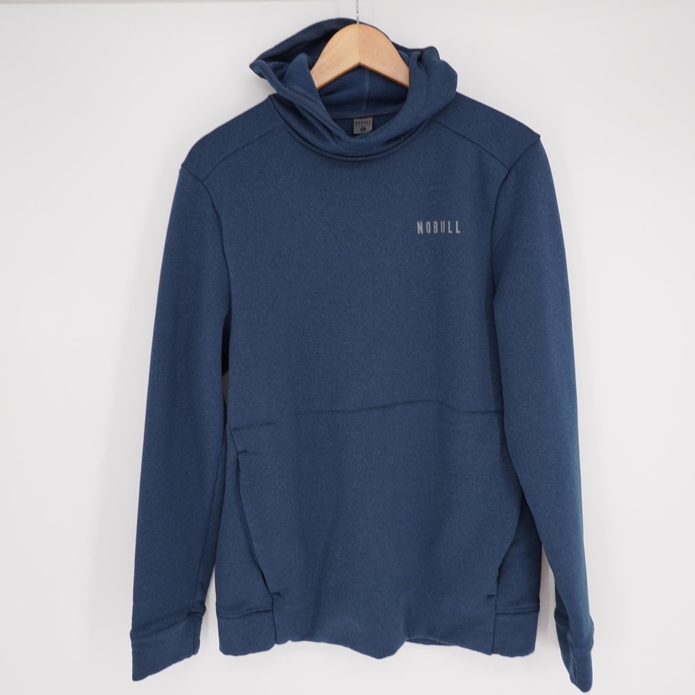 NOBULL Hoodie Mens L Blue Pullover Fleece High Neck Hooded Zippered Pockets